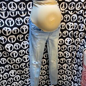 MATERNITY ARTICLES OF SOCIETY DISTRESSED BLUE JEANS SZ 25